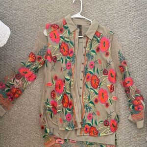 Aratta Vibrant Floral Embroidered Blouse